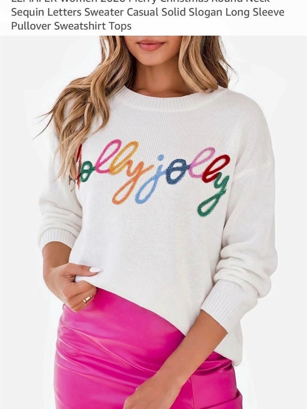 LEMAFER Women Merry Christmas Round Neck Sparkly Letters Sweater Casual Solid, s
